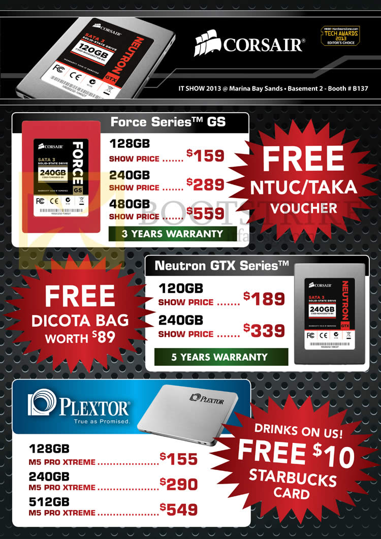 IT SHOW 2013 price list image brochure of Convergent Corsair SSD Force Series, Neutrox GTX, Plextor M5 Pro Xtreme