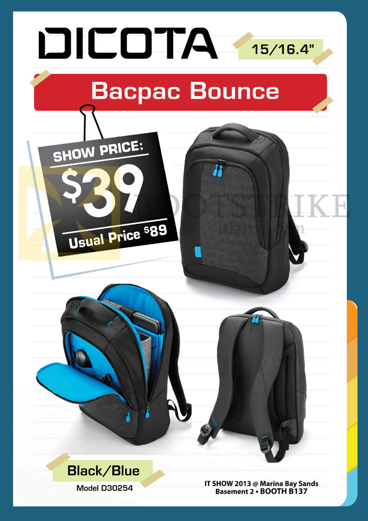 IT SHOW 2013 price list image brochure of Convergent Dicota Bacpac Bounce Bags D30254