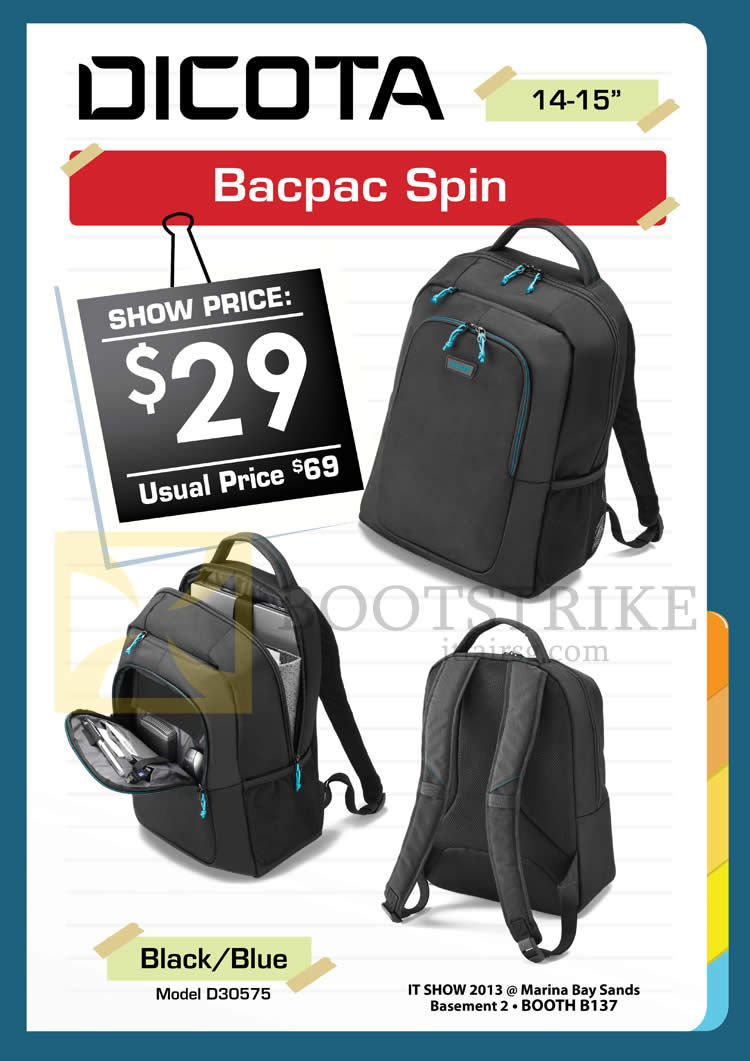 IT SHOW 2013 price list image brochure of Convergent Dicota Bacpac Spin D30575 Bags