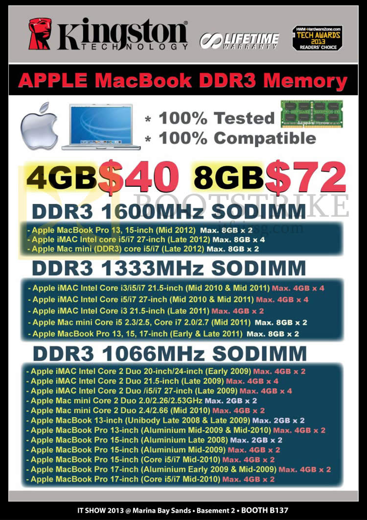 IT SHOW 2013 price list image brochure of Convergent Kingston Apple Macbook DDR3 Memory RAM