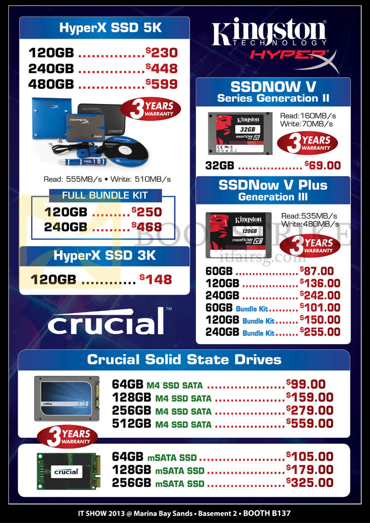 IT SHOW 2013 price list image brochure of Convergent Kingston HyperX SSD 5K, 3K, SSDNow V, SSDNow V Plus, Crucial M4 SSD, MSATA