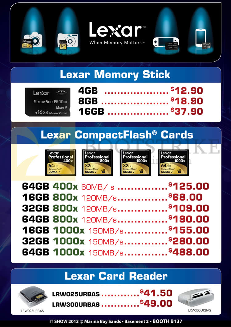 IT SHOW 2013 price list image brochure of Convergent Lexar Flash Memory Stick, CompactFlash CF