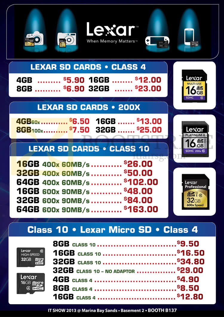 IT SHOW 2013 price list image brochure of Convergent Lexar SD Cards, MicroSD