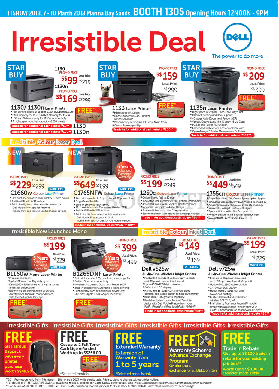 IT SHOW 2013 price list image brochure of Dell Printers Laser, Inkjet 1130, 1130n, 1133, 1135n, 1250c, 1355cn, C1660w, C1765NFW, B1160w, B1265DNF, V525w, V725w