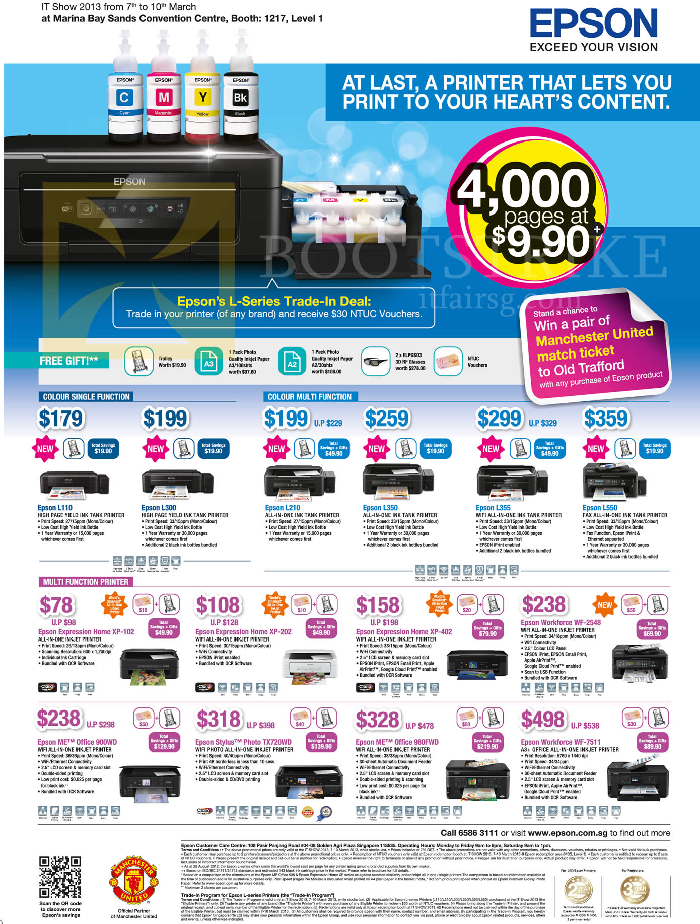 IT SHOW 2013 price list image brochure of Epson Printers Inkjet L110 L300 L210 L350 L355 L550, Xpresson Home XP-102 202 402 WF-2548, ME Office 900WD 960FWD, Photo TX720WD, Workforce WF-7511