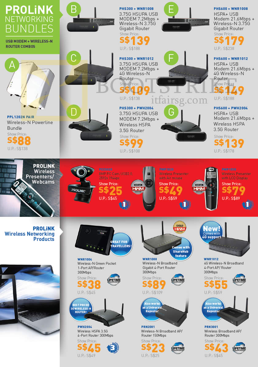 IT SHOW 2013 price list image brochure of Fida Prolink Networking Wireless HSUDPA 3G 3.5G 4G USB Modem Router, Powerline, Webcam, Presenter, Pocket Router