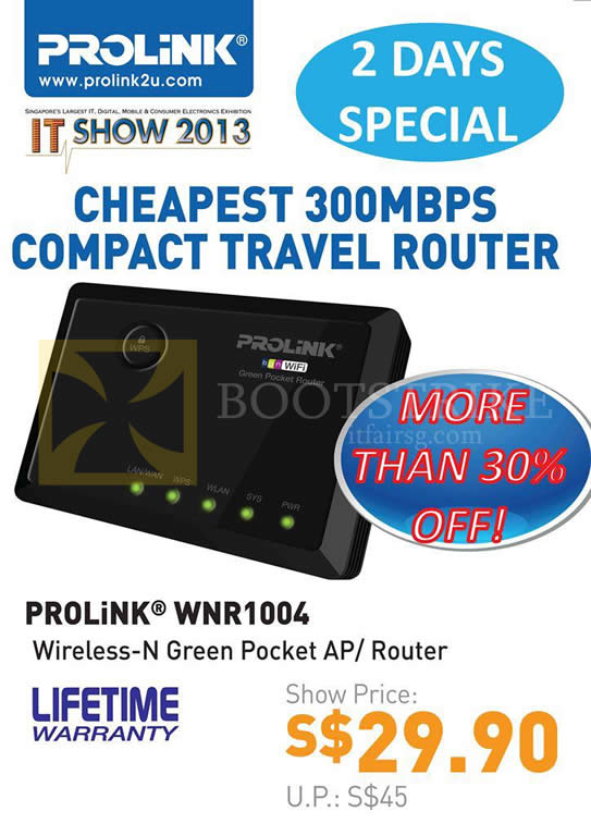 IT SHOW 2013 price list image brochure of Fida Prolink WNR1004 Wireless N Green Pocket AP Router