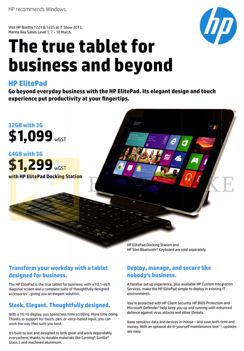 IT SHOW 2013 price list image brochure of HP Tablet ElitePad 3G 32GB 64GB