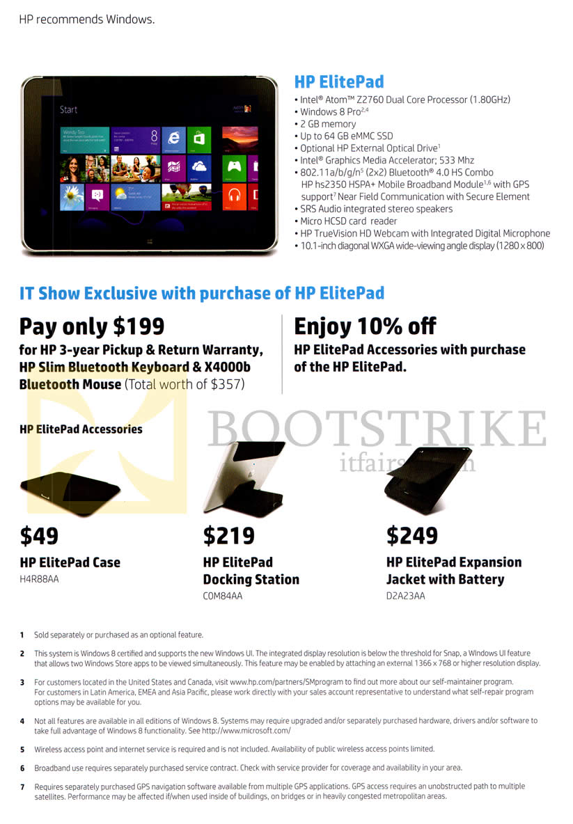 IT SHOW 2013 price list image brochure of HP Tablet ElitePad Specifications, Accessories Case, Docking Station, Expansion Jacket