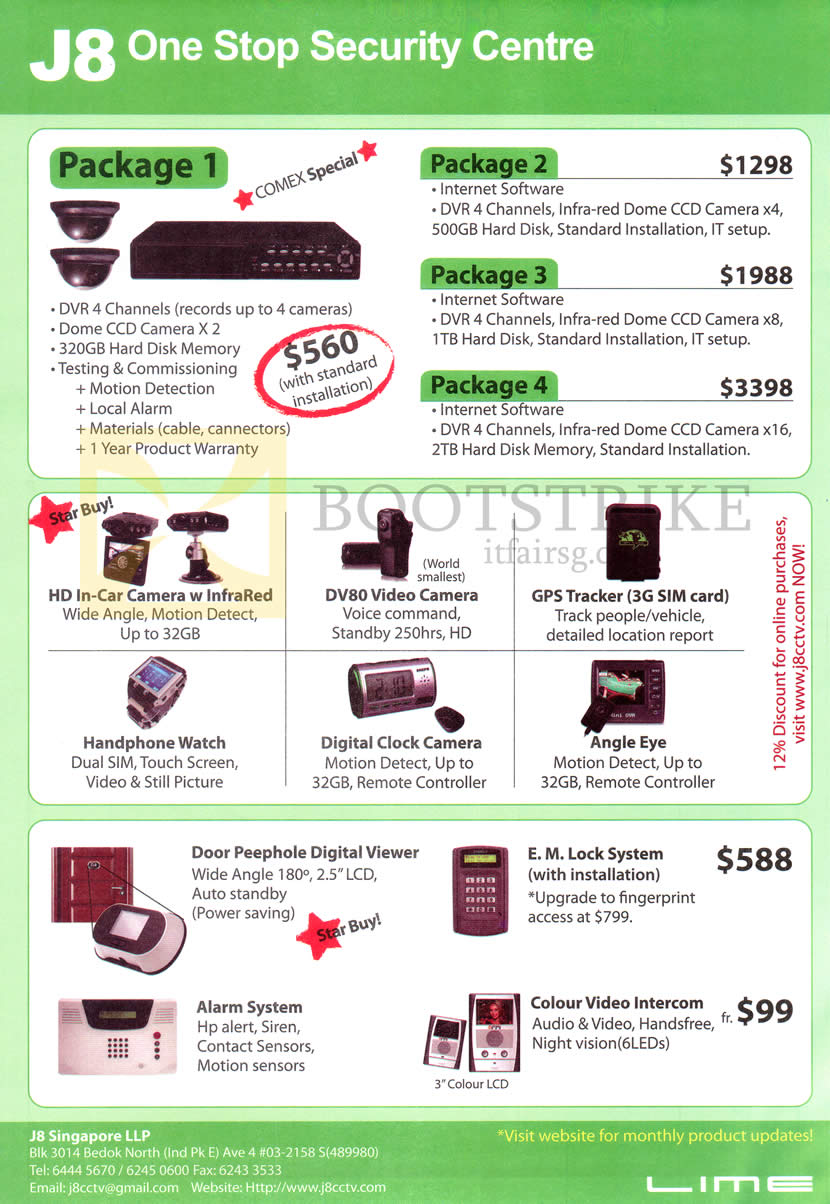 IT SHOW 2013 price list image brochure of J8 CCD Cameras Dome CCD DVR Packages, In Car Video Recorder Watch, Clock Camera