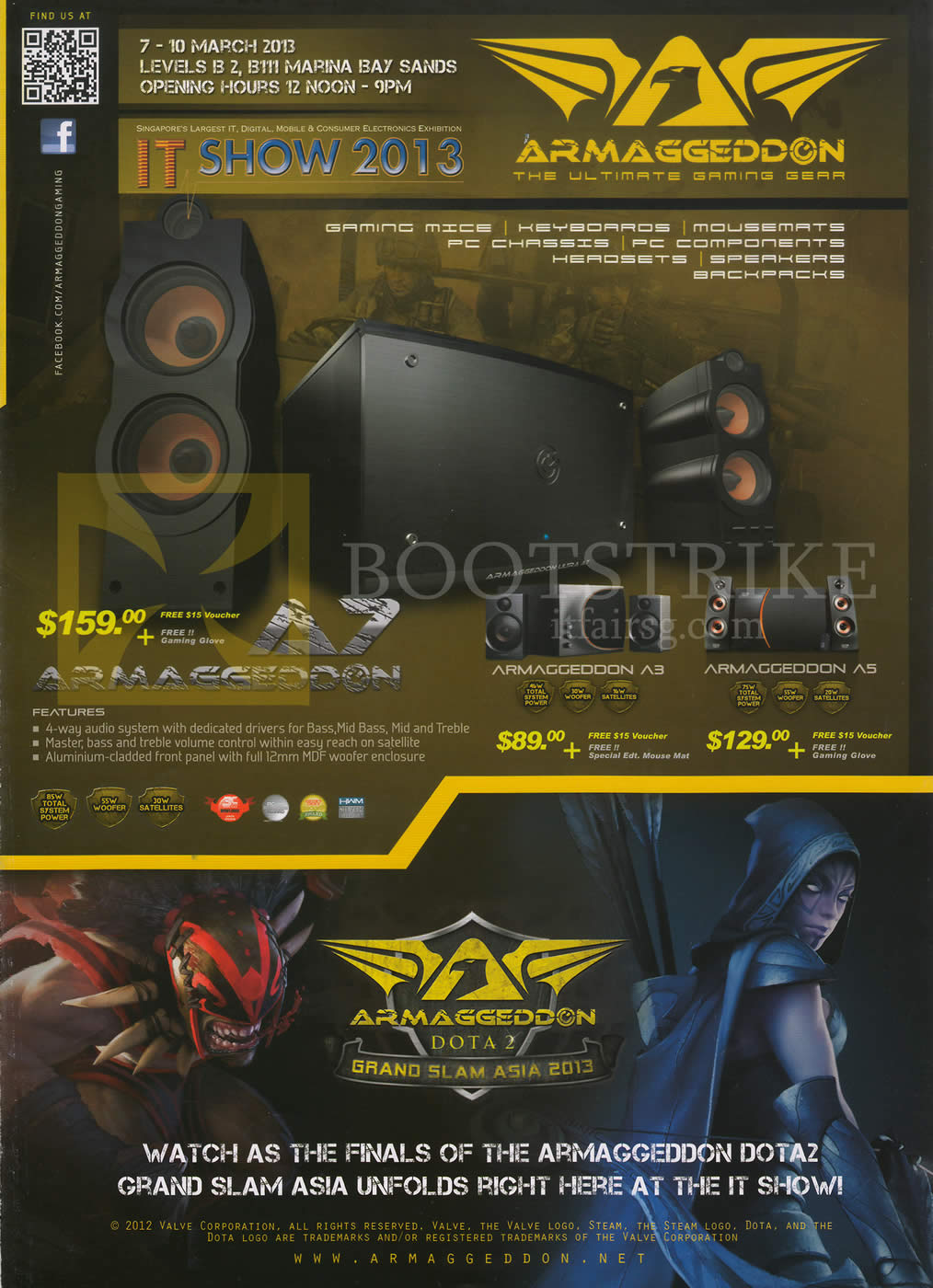 IT SHOW 2013 price list image brochure of Leap Frog Armaggeddon Speakers A7, A3, A5, Dota2 Finals