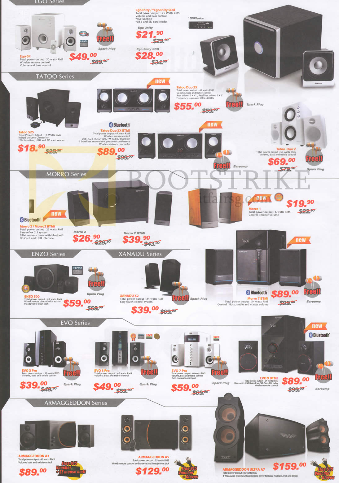 IT SHOW 2013 price list image brochure of Leap Frog Sonic Gear Speakers Ego, Tatoo, Morro, Enzo, Xanadu, Evo, Armaggeddon