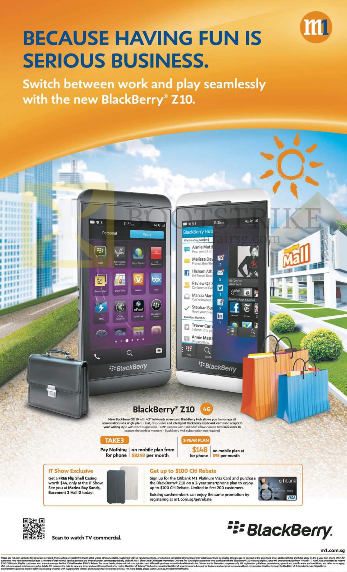 IT SHOW 2013 price list image brochure of M1 Mobile Phone Blackberry Z10