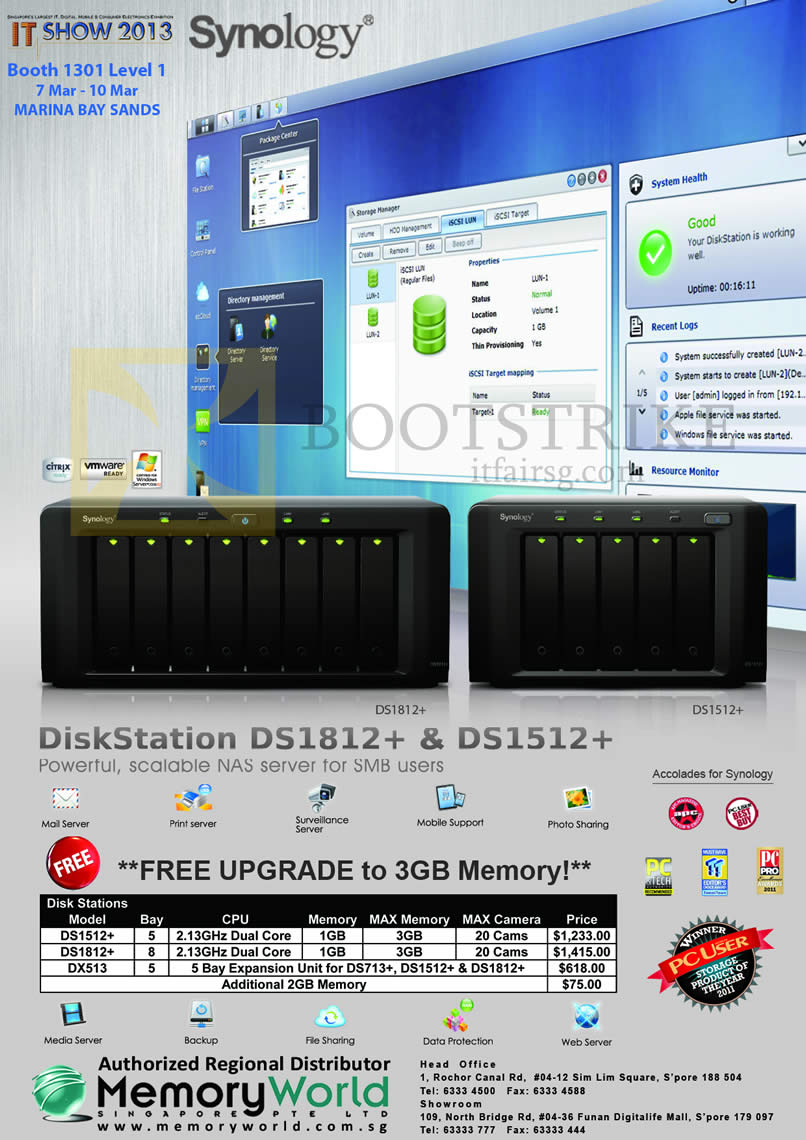 IT SHOW 2013 price list image brochure of Memory World Synology NAS DiskStation DS1512 Plus, DS1812 Plus, DX513