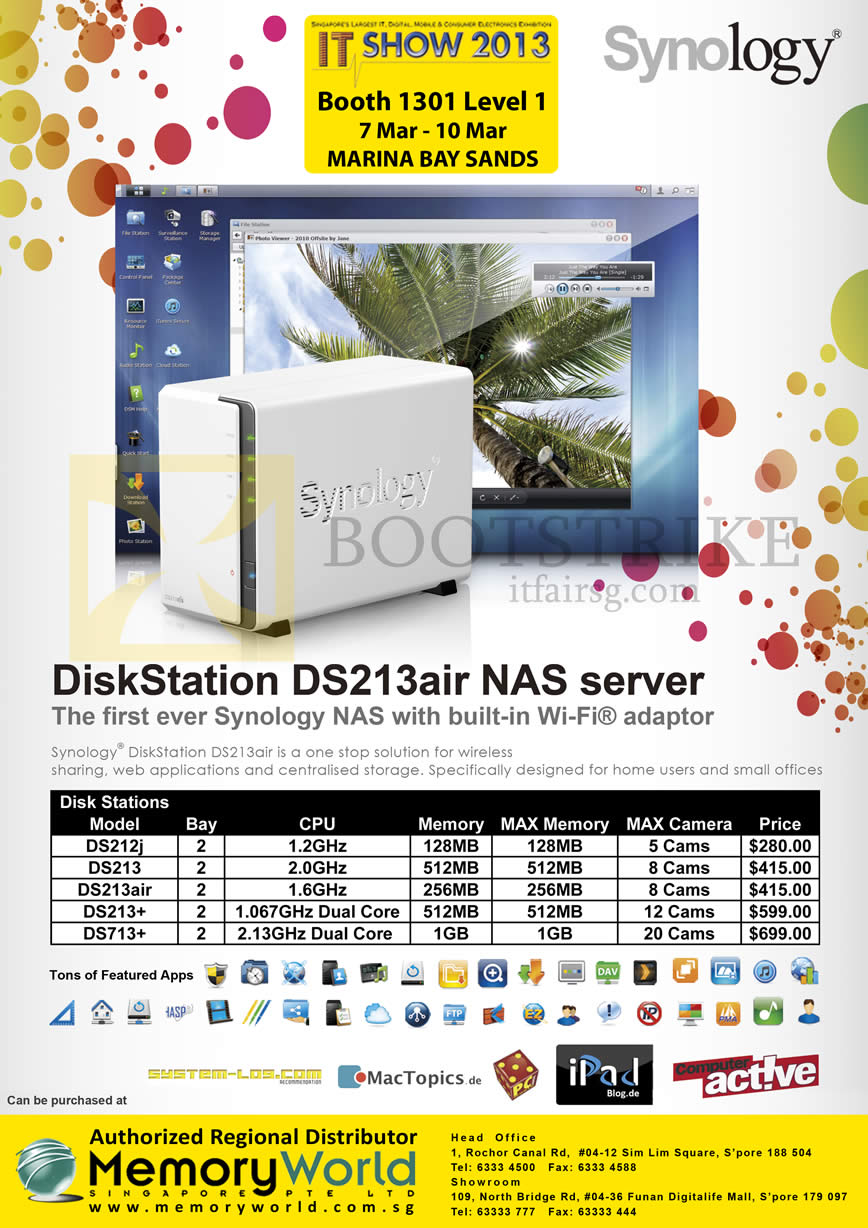 IT SHOW 2013 price list image brochure of Memory World Synology NAS DiskStation DS213air, DS212j, DS213, DS213air, DS213Plus, DS713Plus