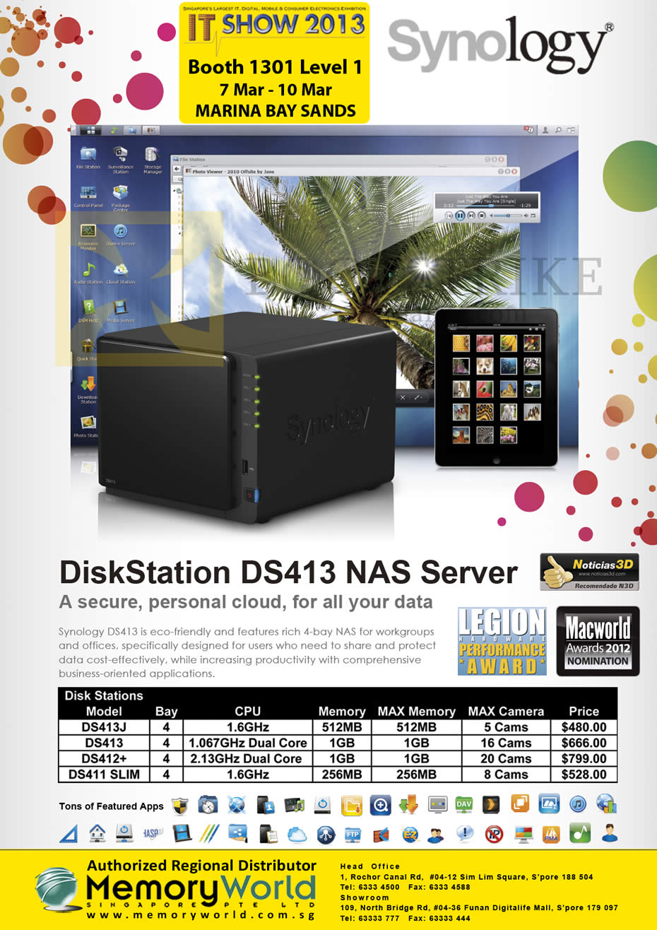 IT SHOW 2013 price list image brochure of Memory World Synology NAS DiskStation DS413j, DS413, DS412Plus, DS411 Slim