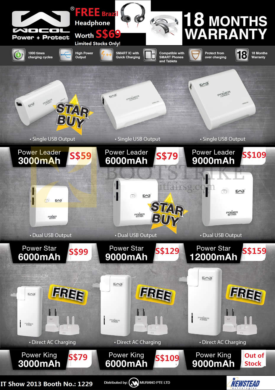 IT SHOW 2013 price list image brochure of Mojito Murano Wocol Portable Chargers Power Leader, Power Star, Power King