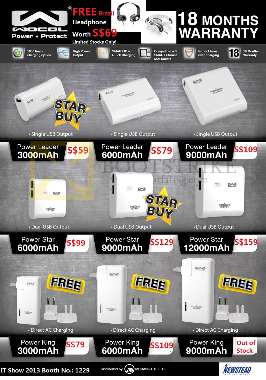 IT SHOW 2013 price list image brochure of Newstead Murano Wocol Portable Chargers Power Leader, Power Star, Power King