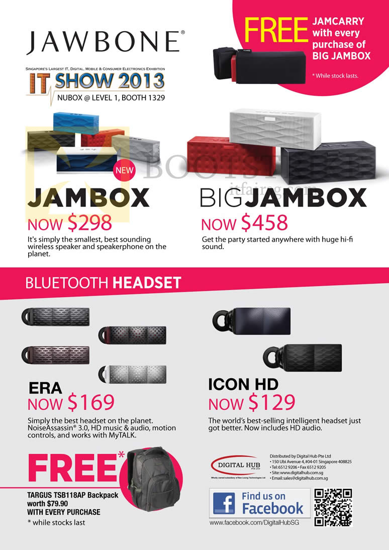 IT SHOW 2013 price list image brochure of Newstead Nubox Jawbone Speakers Jambox Wireless Speakerphone, Big Jambox, Era Bluetooth Headset, Icon HD