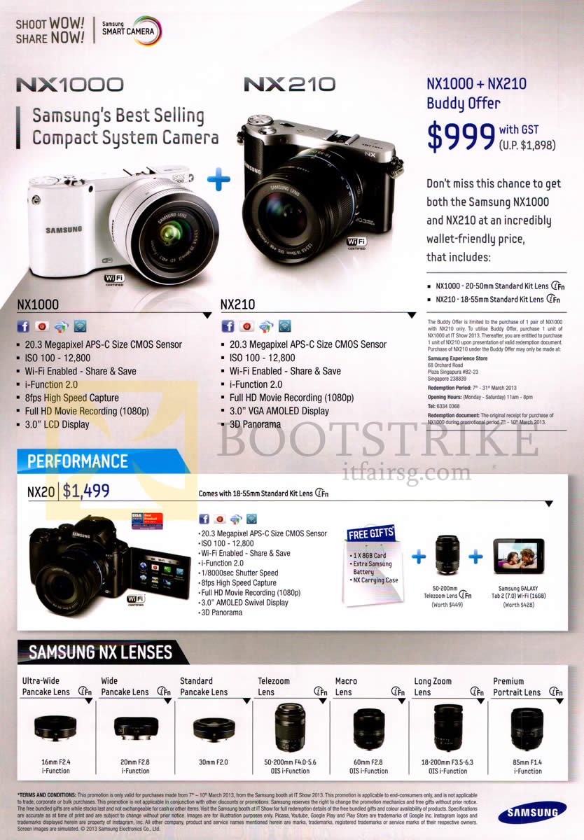 IT SHOW 2013 price list image brochure of Samsung Digital Cameras NX1000, NX210, NX20, Lenses