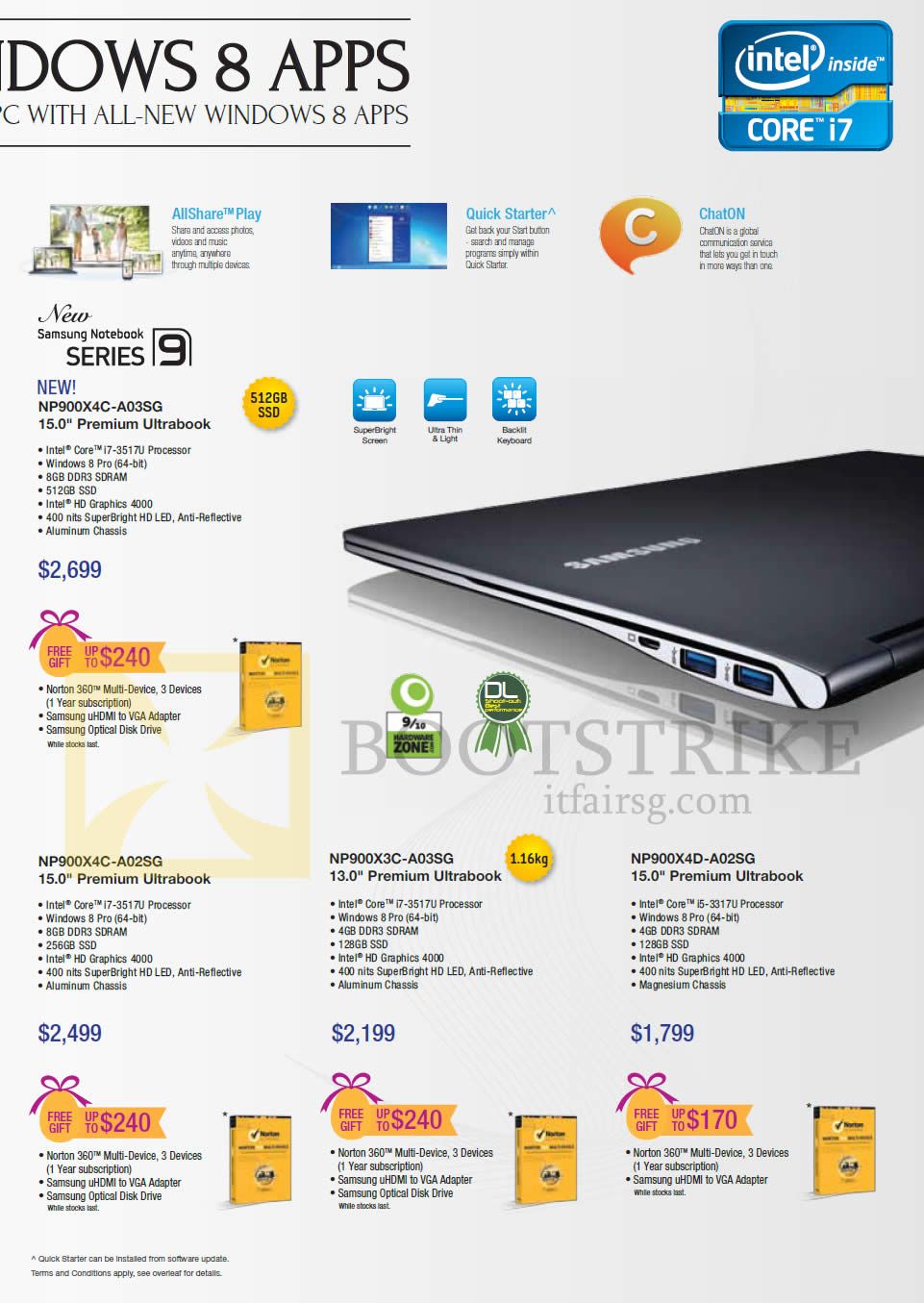 IT SHOW 2013 price list image brochure of Samsung Notebooks Series 9 NP900X4C-A03SG Ultrabook, NP900X4C-A02SG, NP900X3C-A03SG, NP900X4D-A02SG