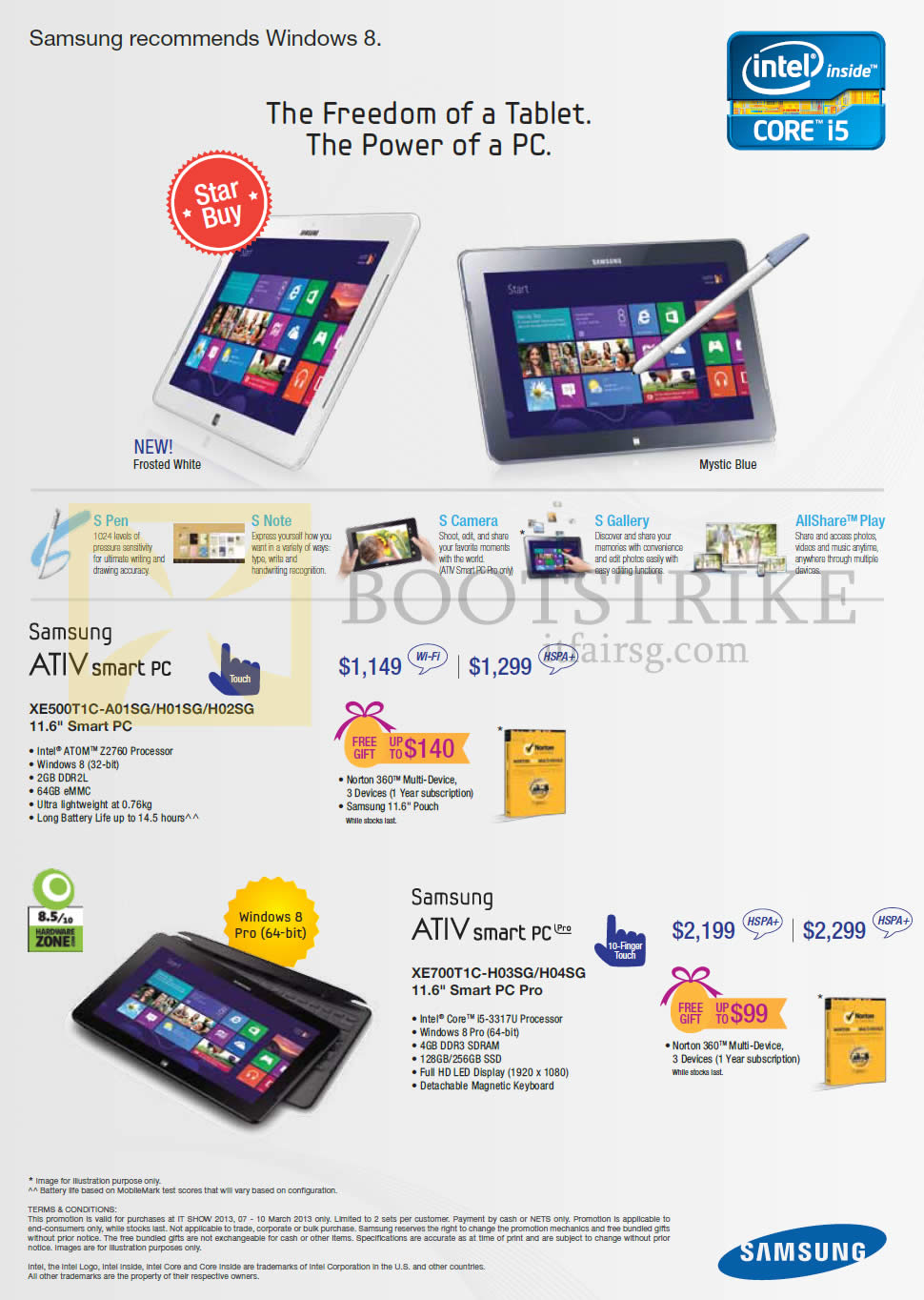 IT SHOW 2013 price list image brochure of Samsung Tablets ATIV Smart PC XE500T1C-A01SG H01SG H02SG, Pro XE700T1C-H03SG H04SG