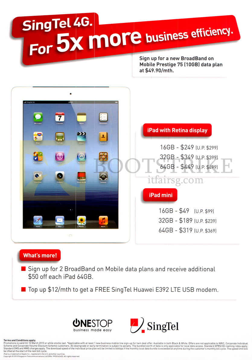 IT SHOW 2013 price list image brochure of Singtel Business Onestop Apple IPad 4, IPad Mini