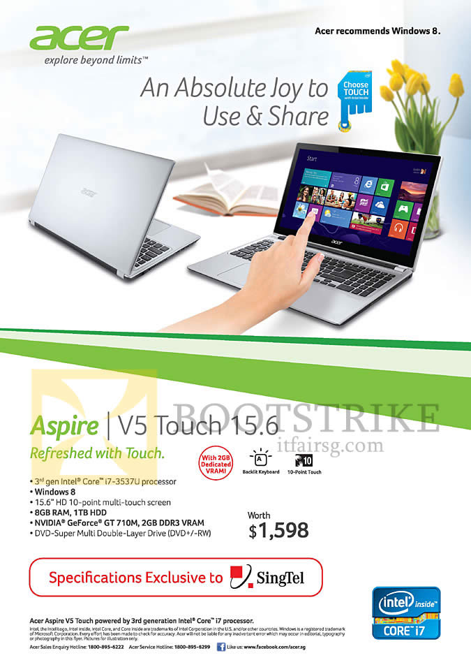 IT SHOW 2013 price list image brochure of Singtel Free Acer Aspire V5 Touch 15.6 Notebook Specifications