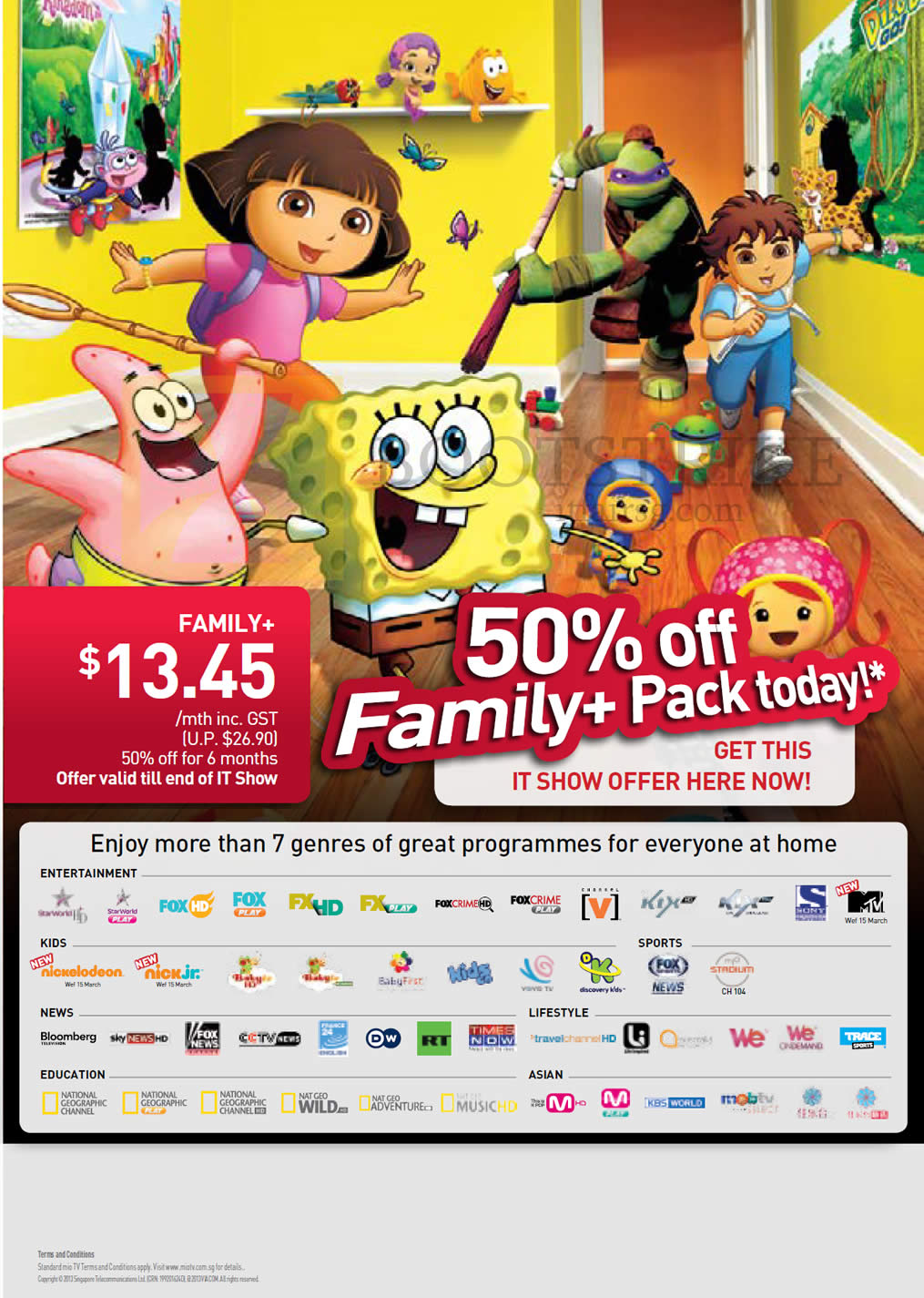 IT SHOW 2013 price list image brochure of Singtel Mio TV Family Plus Package 50 Percent Off