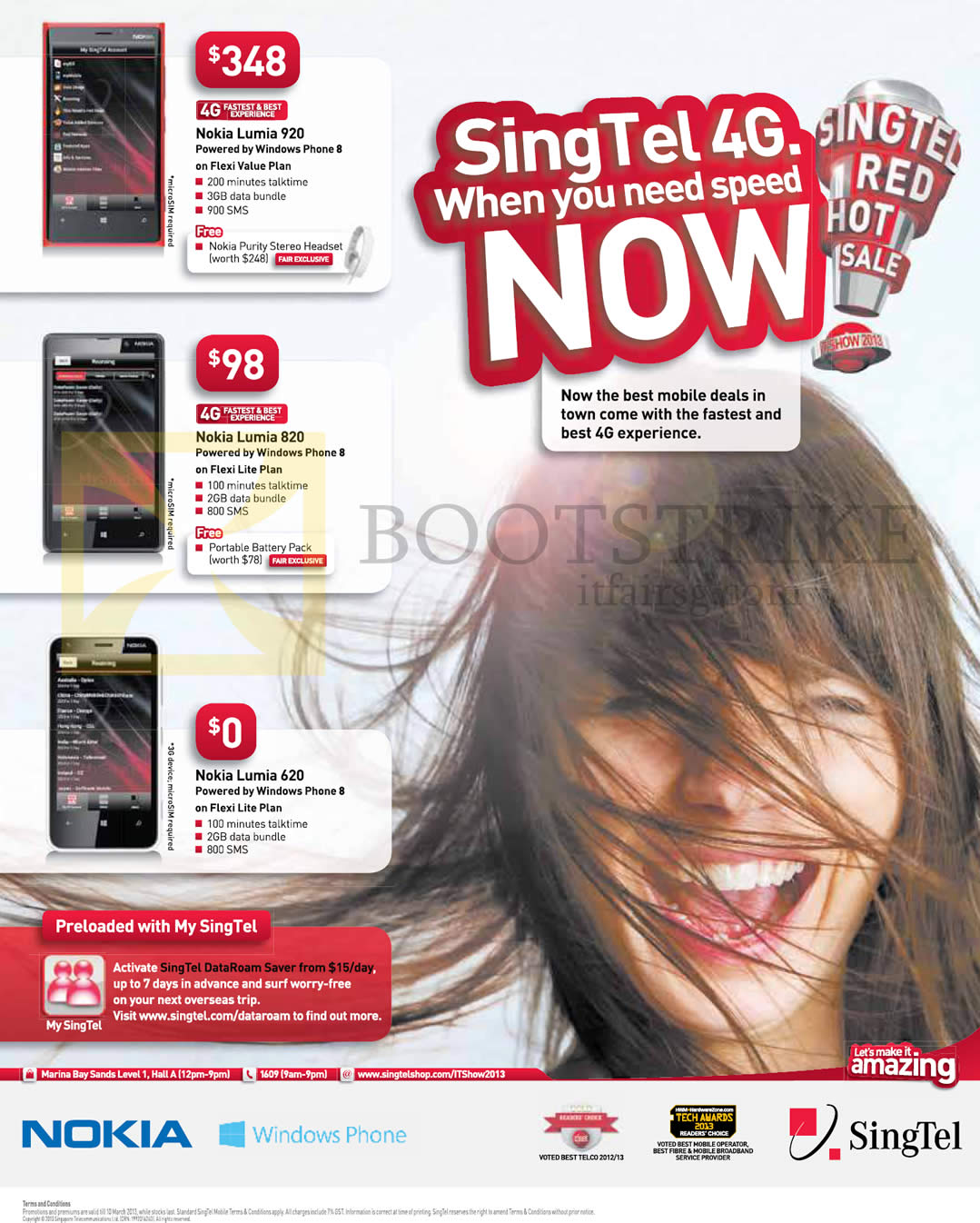 IT SHOW 2013 price list image brochure of Singtel Mobile Phones Nokia Lumia 920, Nokia Lumia 820, Nokia Lumia 620