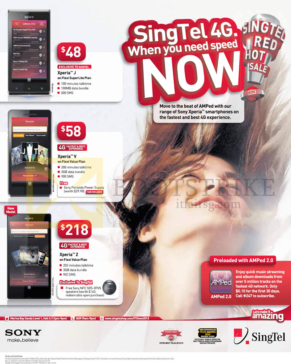 IT SHOW 2013 price list image brochure of Singtel Mobile Phones Sony Xperia J, Sony Xperia V, Sony Xperia Z