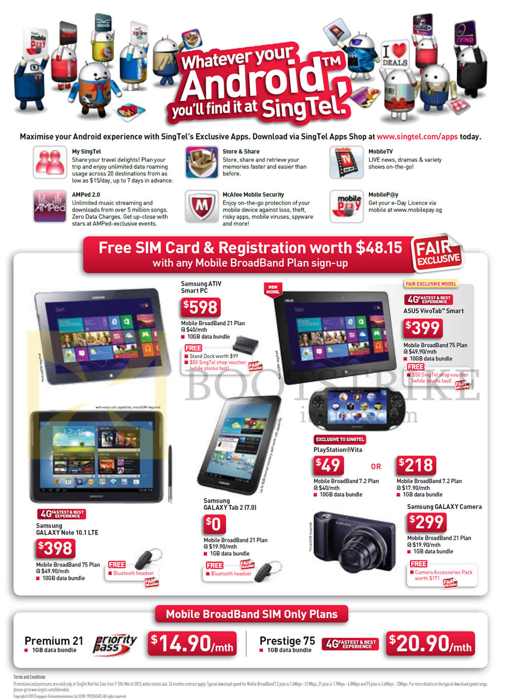 IT SHOW 2013 price list image brochure of Singtel Samsung ATIV Smart PC, ASUS VivoTab Smart, Samsung Galaxy Note 10.1 LTE, Tab 2 7.0, Camera, Playstation Vita, Prestige 21, 75