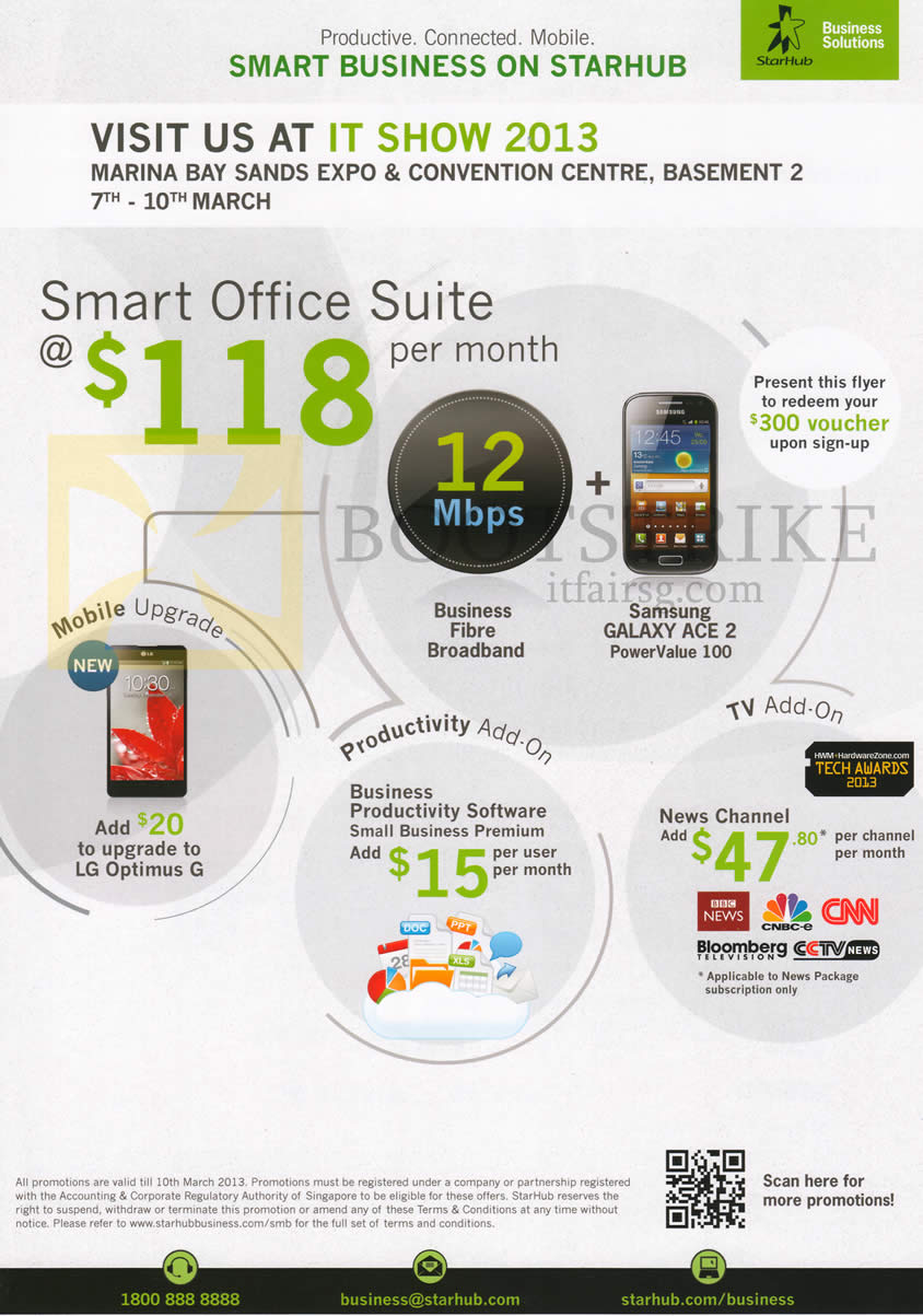 IT SHOW 2013 price list image brochure of Starhub Business Roadshow Specials Smart Office Suite, Voucher, Productivity Add On, TV Add On