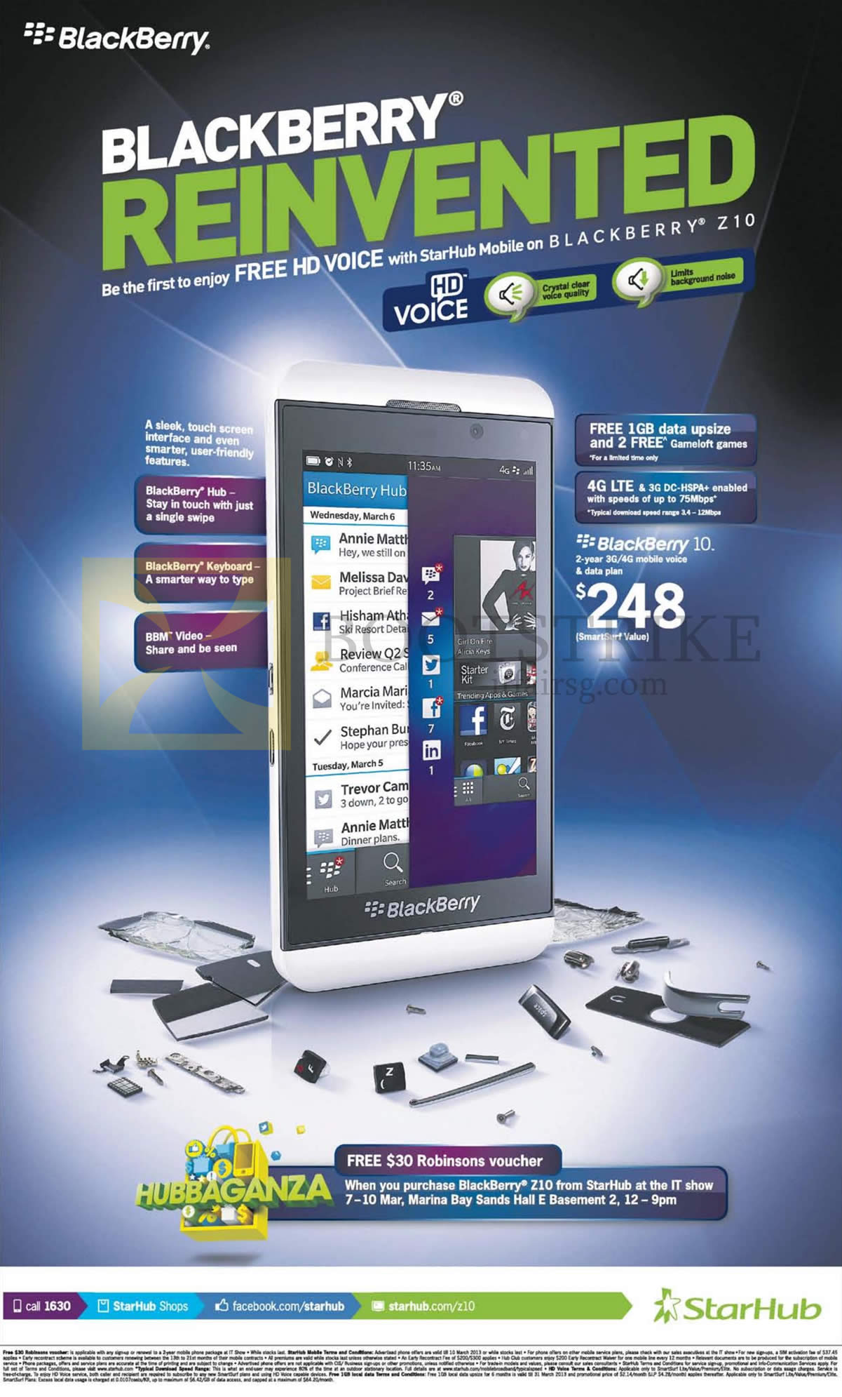 IT SHOW 2013 price list image brochure of Starhub Mobile Phones Blackberry Z10, Free Robinsons Voucher