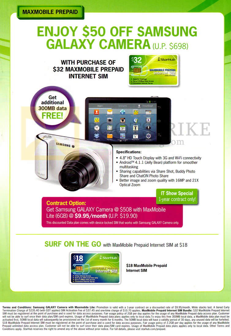 IT SHOW 2013 price list image brochure of Starhub Prepaid Broadband Mobile Galaxy Camera, Surf On The Go