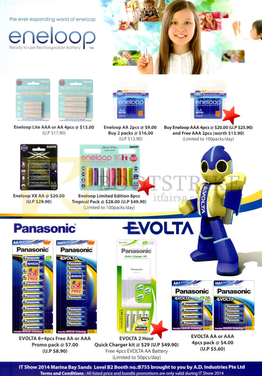 IT SHOW 2014 price list image brochure of A.D. Industries Eneloop Sanyo AAA AA Batteries, XX, Evolta