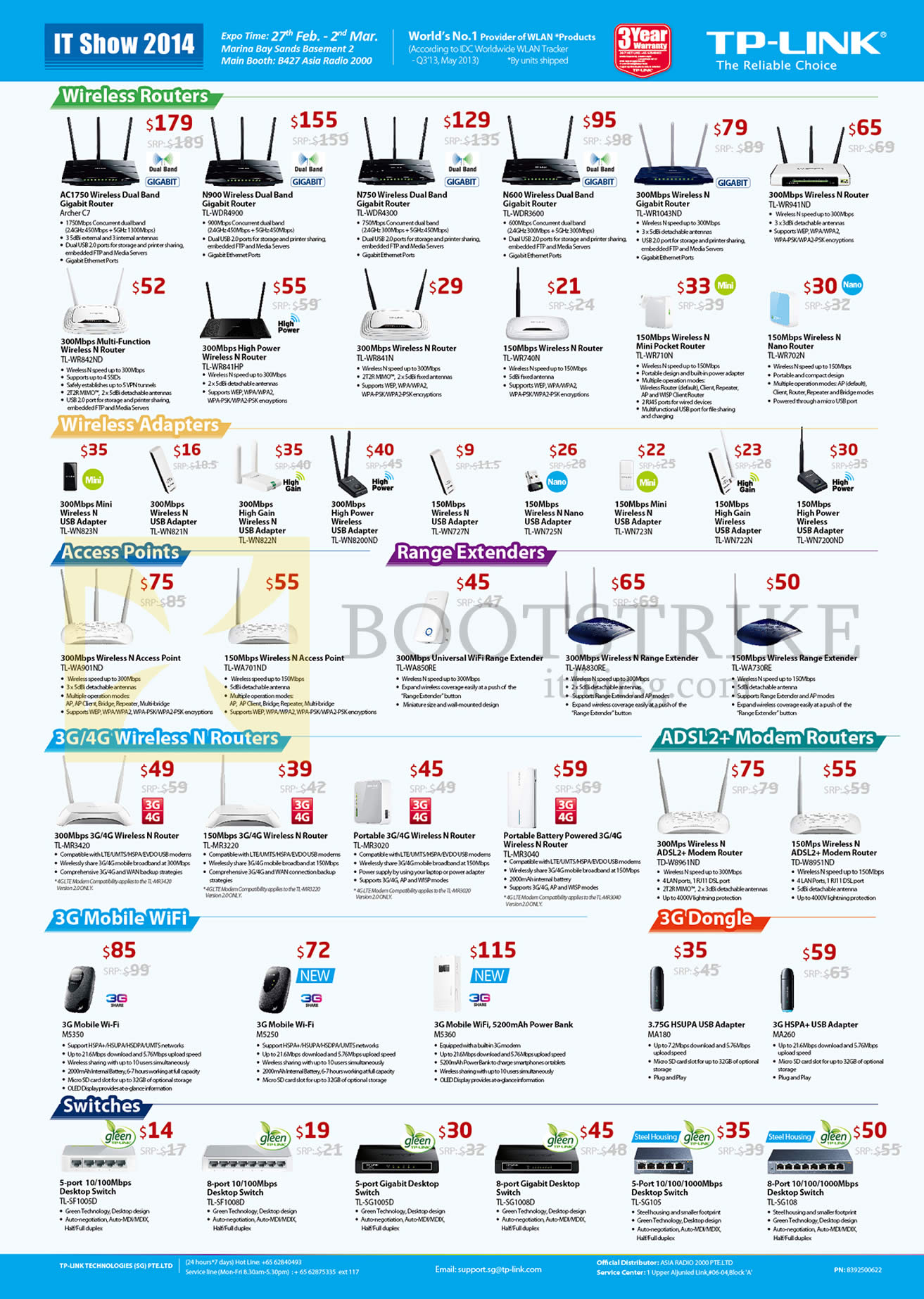 IT SHOW 2014 price list image brochure of Asia Radio TP-Link Networking Wireless Routers, Adapters USB, Access Points, Extenders, ADSL2, 3G Mobile Wifi, Switches, 3G Dongle