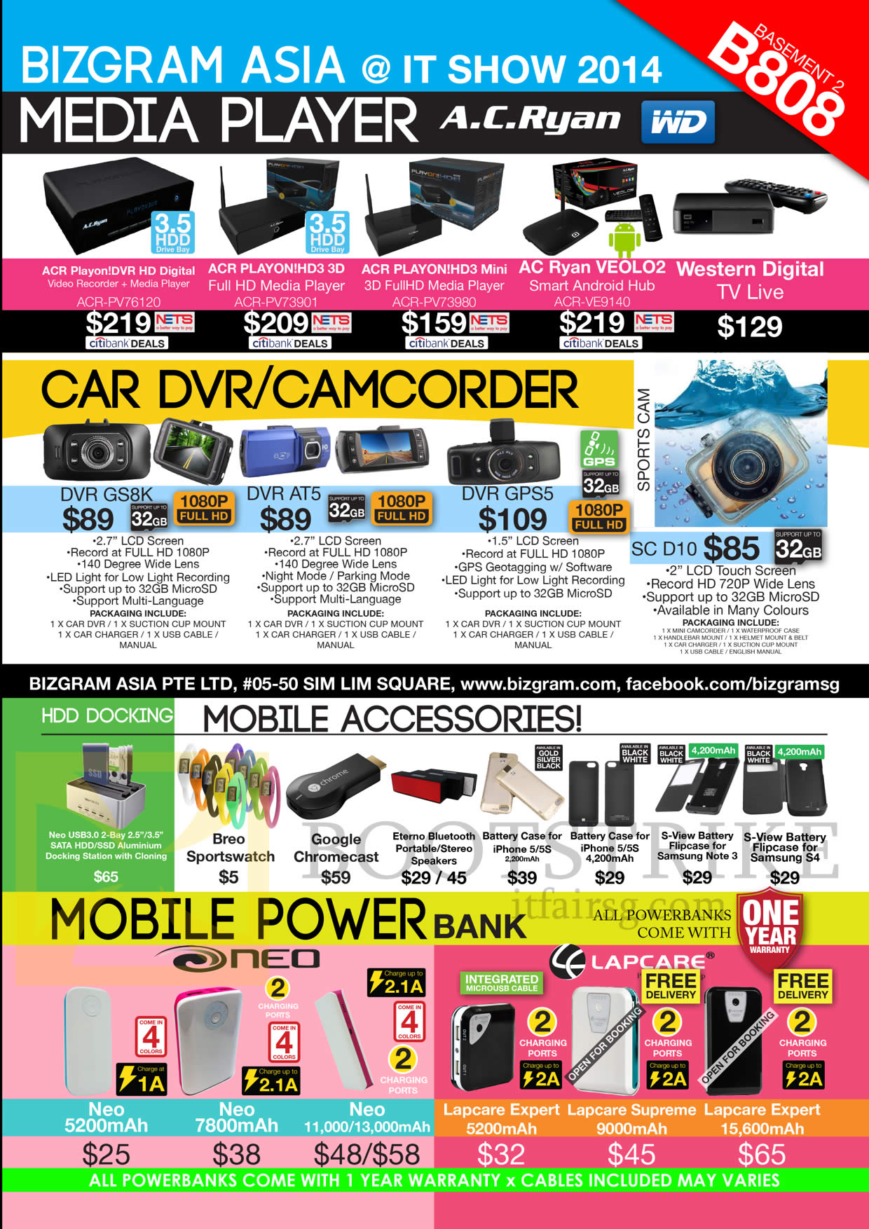 IT SHOW 2014 price list image brochure of Bizgram Media Players AC Ryan, Car DVR, Camcorder, Mobile Accessories, Power Bank, Western Digital WD, Neo, Lapcare