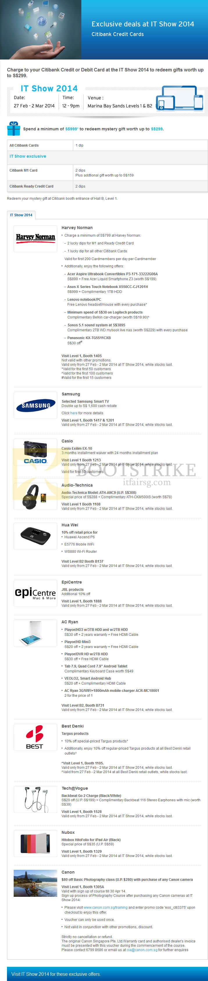 IT SHOW 2014 price list image brochure of Citibank Spend N Redeem, Harvey Norman, Samsung, Casio, AC Ryan, EpiCentre, Best Denki, Canon