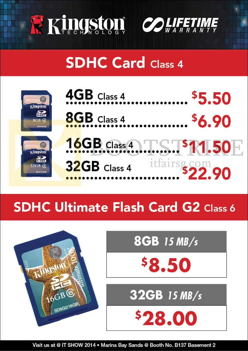 IT SHOW 2014 price list image brochure of Convergent Kingston Flash Memory SDHC Card Class 4, Ultimate Flash Card G2 Class 6