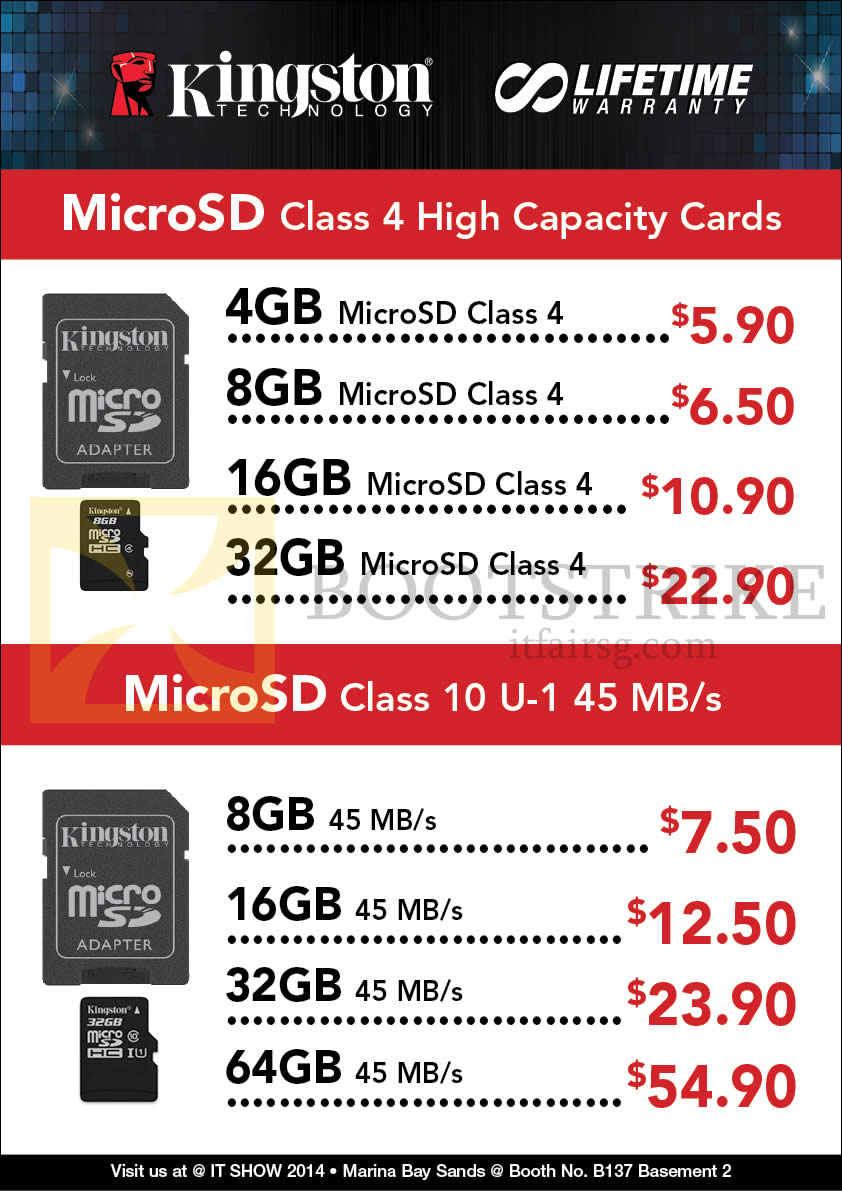 IT SHOW 2014 price list image brochure of Convergent Kingston MicroSD Class 10 U1, Class 4, Memory Cards