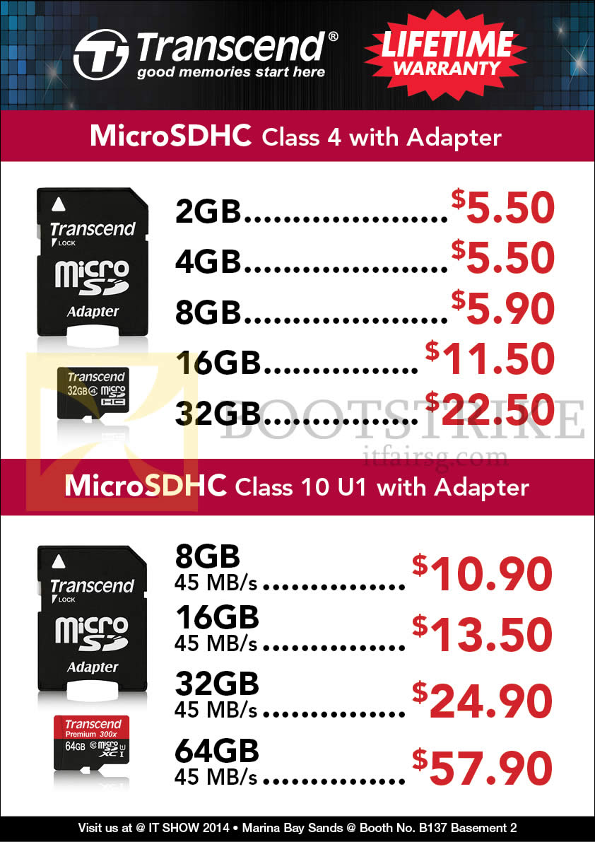 IT SHOW 2014 price list image brochure of Convergent Transcend MicroSDHC Memory Cards