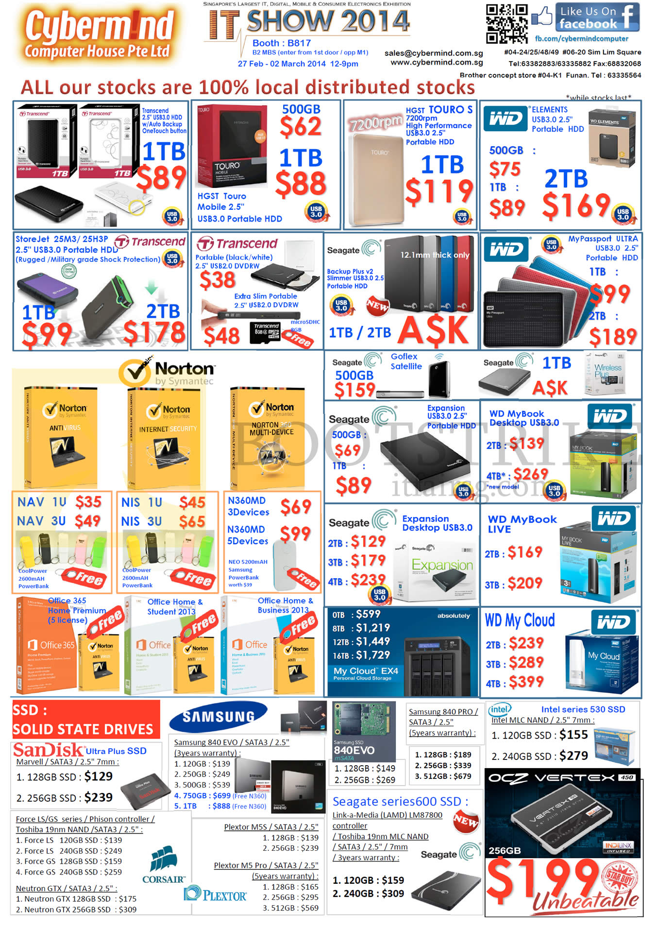 IT SHOW 2014 price list image brochure of Cybermind Hard Disk Drives, Anti Virus, Seagate Expansion, Transcend, Western Digital WD My Book Live, Hgst, Samsung Pro Evo, Norton, Sandisk SSD, OCZ Vertex, Intel