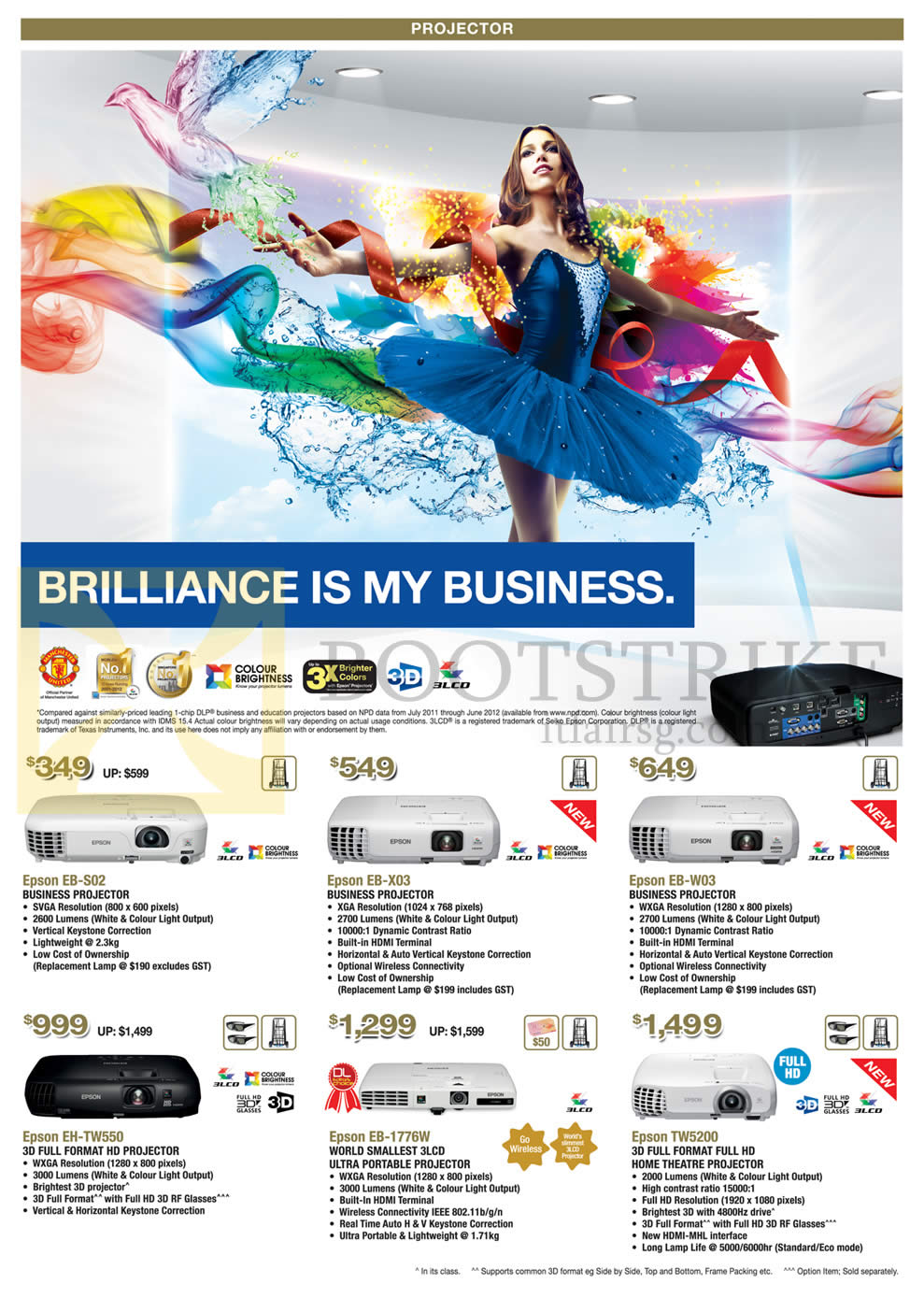 IT SHOW 2014 price list image brochure of Epson Projectors EB-S02, X03, W03, TW550, 1776W, TW5200