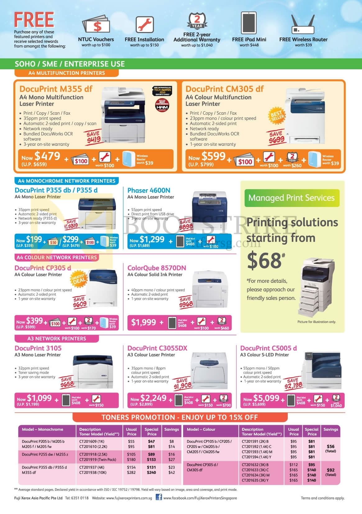 IT SHOW 2014 price list image brochure of Fuji Xerox Printers Laser, Toners, DocuPrint M355 Df, CM305 Df, P355 Db, P355 D, CP305 D, 3105, C3055DX, C5005 D S-LED, ColorQube 8570DN