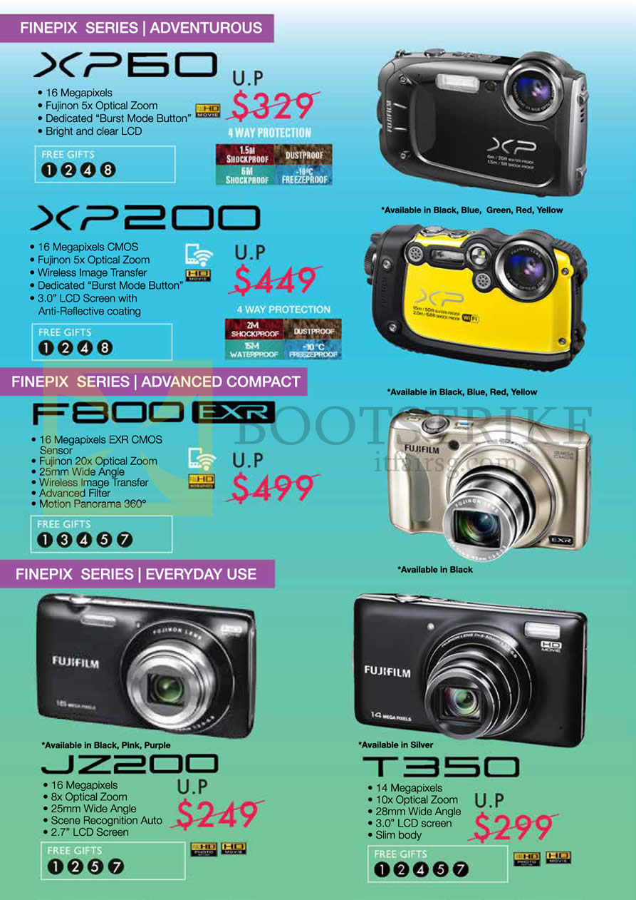 IT SHOW 2014 price list image brochure of Fujifilm Digital Cameras (No Prices) XP60, XP200, F800 EXR, JZ200, T350