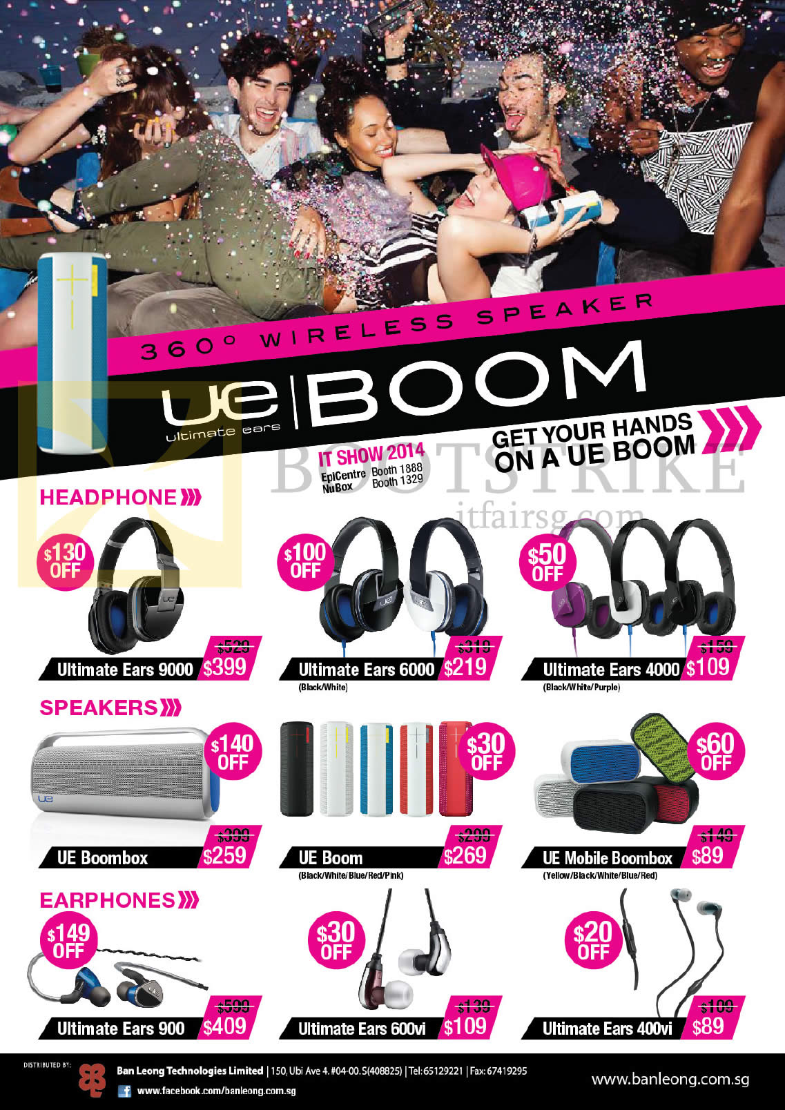 IT SHOW 2014 price list image brochure of Logitech Headphones, Speakers, Earphones, Ultimate Ears 9000, 6000, 4000, 900, 600M, 400vi, UE Boom, Mobile Boombox, Boombox