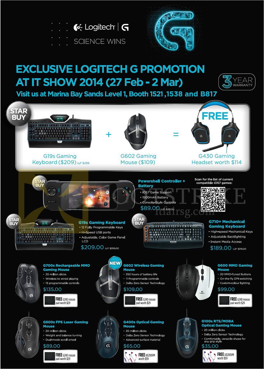 IT SHOW 2014 price list image brochure of Logitech Keyboards Mouse G19s, G602, G430, G710 Plus, G700S, G602, G600, G500S, G400S, G100s