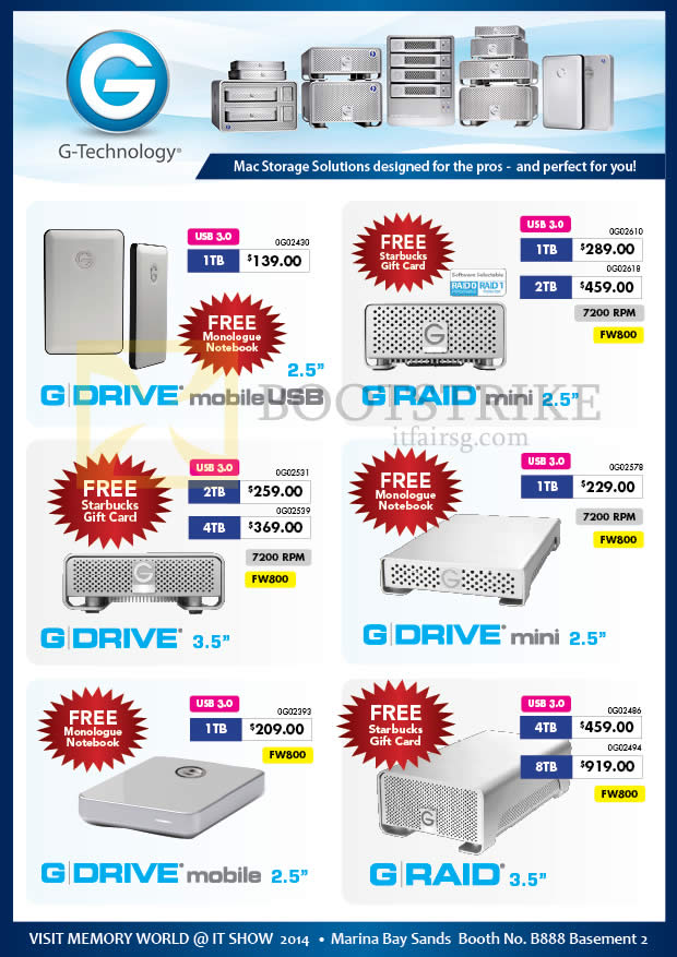 IT SHOW 2014 price list image brochure of Memory World G Technology External Storage, Drive Mobile USB, Raid Mini 1TB 2TB 4TB 8TB