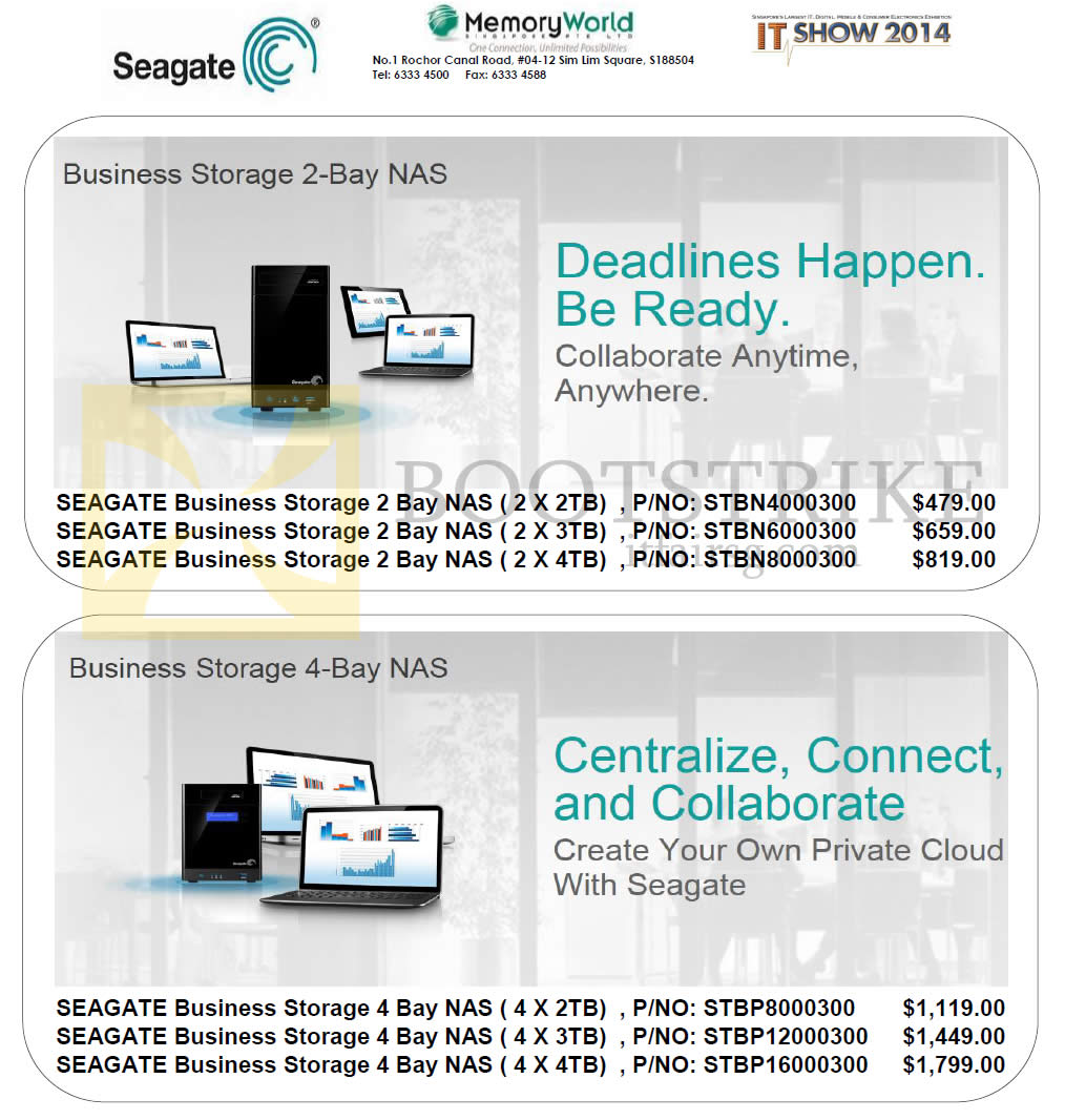 IT SHOW 2014 price list image brochure of Memory World NAS Seagate Business Storage